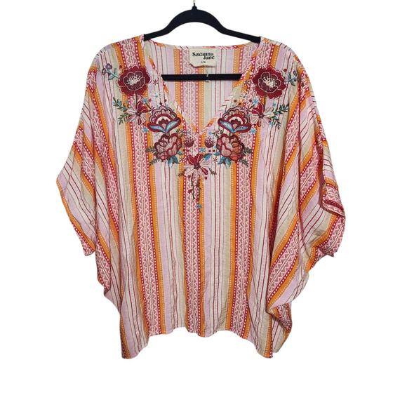 Savanna Jane Sunrise Embroidered Boho Poncho Blouse Top S/M Festival Vibe - Picture 3 of 7
